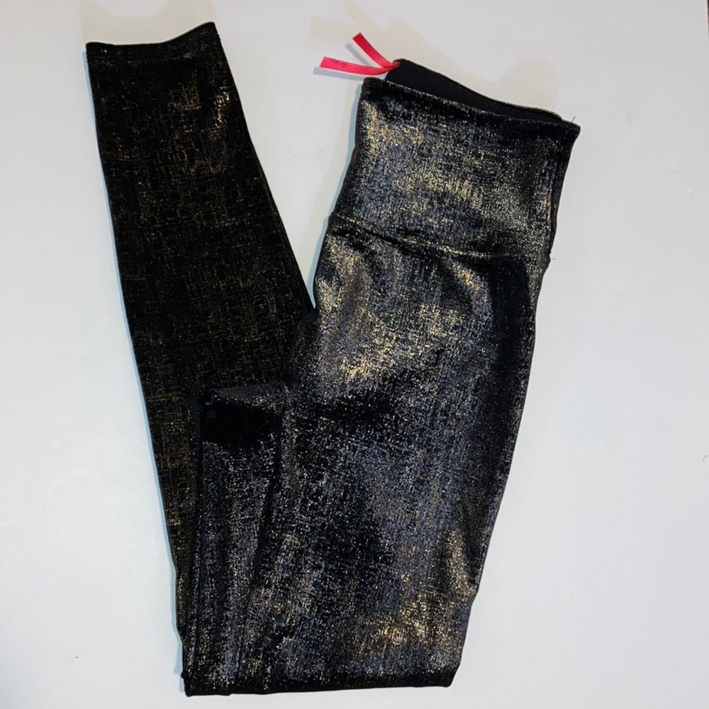 Spanx Velvet Shine Leggings Black Gold M